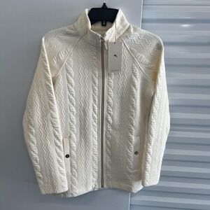 New Tommy Bahama Jacket Womens Petite S/P White Aruba Cable Jacquard Full Zip